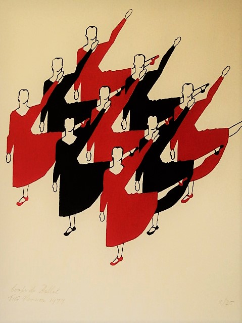 Niet of onleesbaar gesigneerd - Bijzonder Rood-Zwart 1979 Litho "Corps de Ballet" gesigneerd  verkocht voor € 1!
