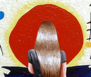 Gerard Boersma - Red Sun (Vrouw kijkend naar tekening van Joan Miró) kopen? Bied vanaf 75!