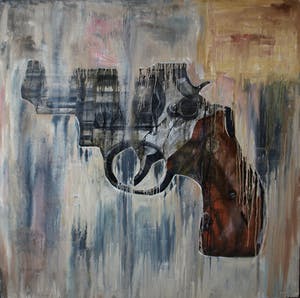 Ronald Hooft - Zeer groot schilderij (200 x 200 cm), “Gun” – New York, 1992 kopen? Bied vanaf 1!