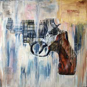 Ronald Hooft - Zeer groot schilderij (200 x 200 cm), “Gun” – New York, 1992 verkocht voor € 1!