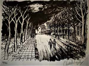 Charles Eyck - Monumentaal Limburgs Kunstenaar - gesign. Houtsnede "Avondwandeling" 1977 verkocht voor € 10!