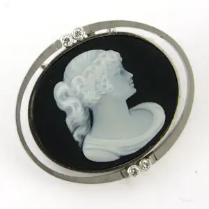 14k wit gouden broche met sardonyx en briljant geslepen diamant tot. 0.15ct kopen? Bied vanaf 760!