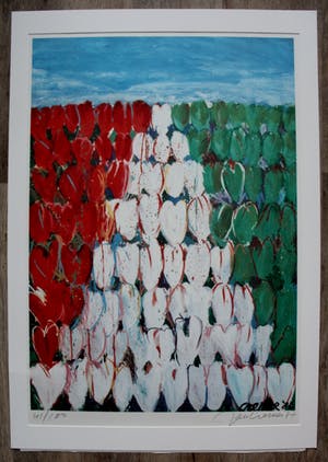 Jan Cremer - grote zeefdruk: Tulpenveld - 1987 kopen? Bied vanaf 325!