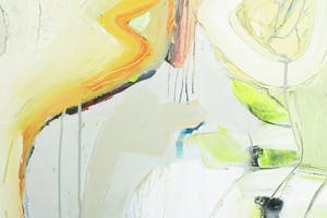 Ton van Kesteren - Olieverf op doek, Abstracte compositie in geel en blauw - Ingelijst (Groot) kopen? Bied vanaf 200!