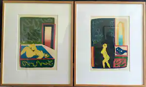 Tom Thijsse - set van 2 prachtige houtsnedes - ingelijst verkocht voor € 85!