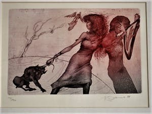 Karel Demel - Tsjechisch magisch Realist - gesigneerde Litho "de Verleiding" - oplage 130 kopen? Bied vanaf 10!