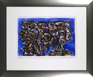 Theo Wolvecamp - Zeefdruk, Compositie in blauw - Ingelijst verkocht voor € 200!