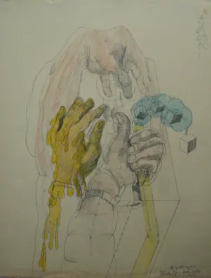 AcheterNiet of onleesbaar gesigneerd - Tekening , Handen – 1966? Enchérissez de 1!