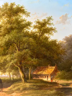 Jan Evert Morel (II) - Landschap met huisje en figuren kopen? Bied vanaf 995!