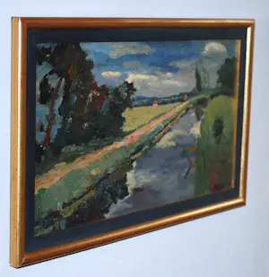 Gerard Wilhelm John van Apeldoorn - zonnig landschap aan een vaart - olieverfschilderij kopen? Bied vanaf 295!