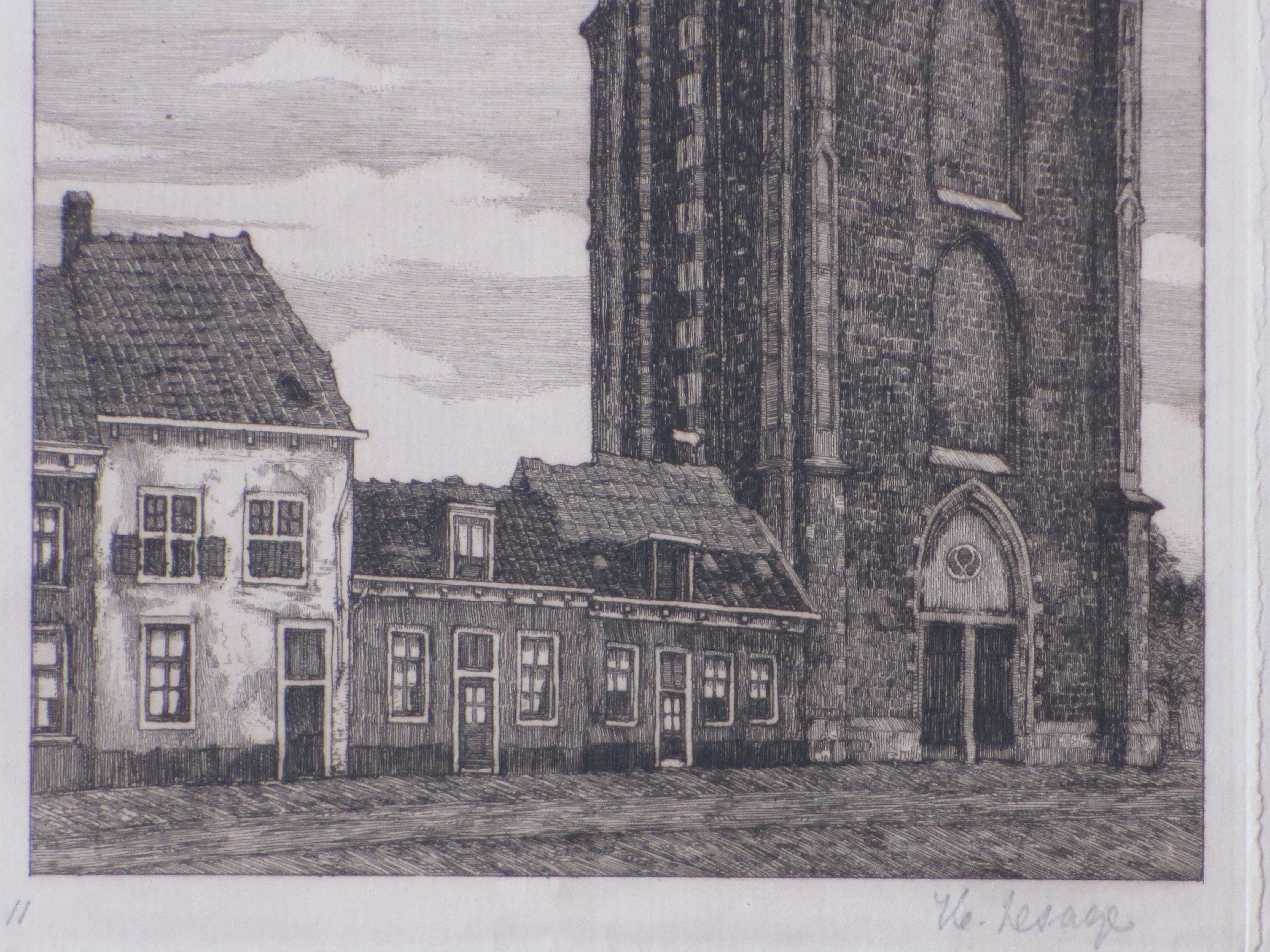 Hendrik Lesage - Stadsgezicht met kerktoren, Ets kopen? Bied vanaf 1!