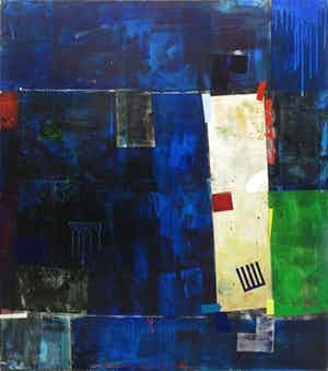 Jos Verwiel - Acryl en collage op doek, Kind of Blue (Zeer groot) verkocht voor € 400!