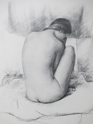 Niet of onleesbaar gesigneerd - Zittend Naakt - Monogram M.E. - Litho kopen? Bied vanaf 1!