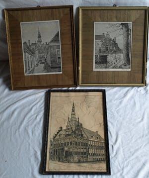 Johannes Elsinga - + Henriëtte Hubregtse-Lanzing : 3 Ingelijste prenten van Franeker, Friesland kopen? Bied vanaf 50!