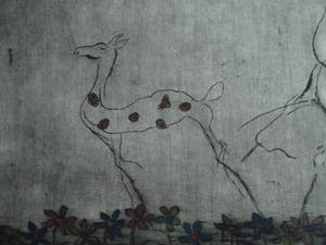 Wim Worm - Ets , Hijgend hert – ingelijst 63 x 88 cm – 1980 - oplage 15 ex. kopen? Bied vanaf 10!