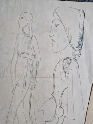 Adrien Mertens - Verzameling van 5 schetsen/tekeningen voor latere sculpturen - gesigneerd kopen? Bied vanaf 1!