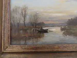 Frits Goosen - Schilderij water landschap met visser in bootje kopen? Bied vanaf 350!