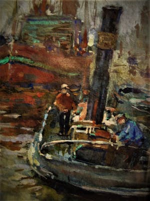 Hendrik Schaap - Delfts impressionist - 1908 - Gouache - "Bedrijvigheid in Haven" - gesigneerd kopen? Bied vanaf 10!