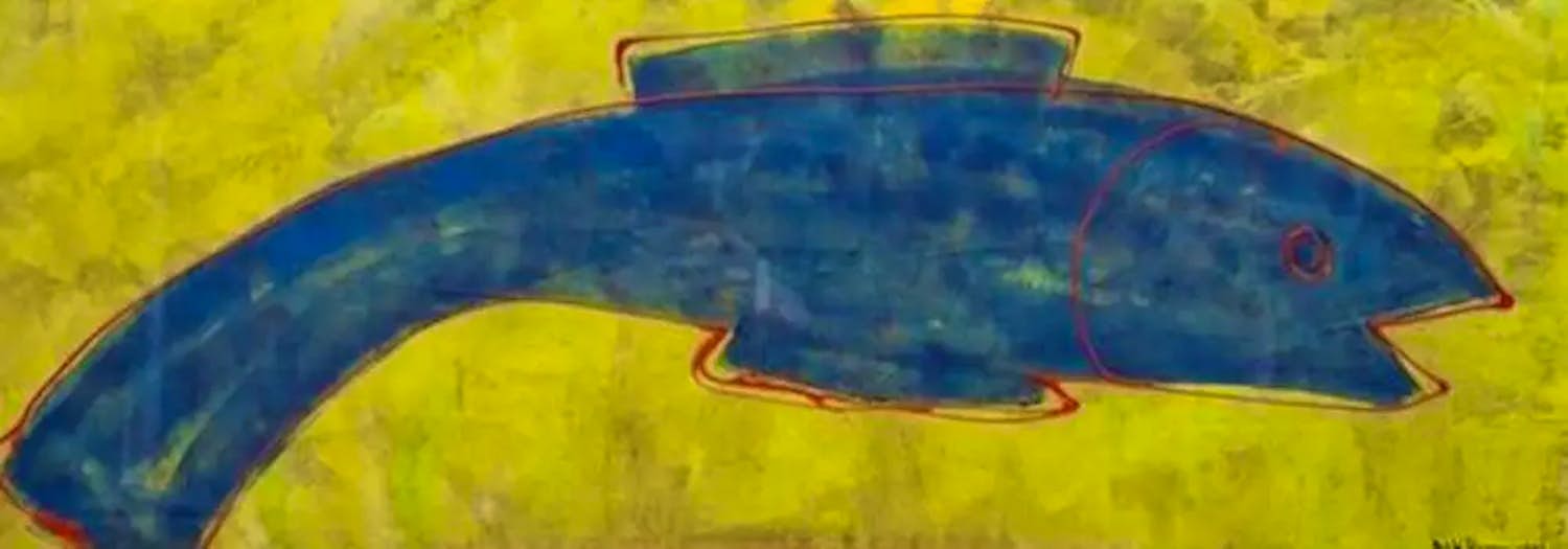 Maya Wildevuur - Ingelijste acrylverf op doek: Vis - 1993 kopen? Bied vanaf 275!