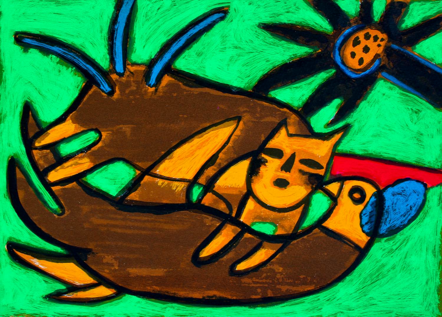 Corneille - Litho: Chat et Oiseau dans l’herbe - 2000 kopen? Bied vanaf 199!