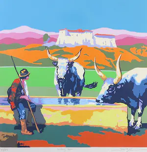 Marco Kooiman - Zeefdruk, Drinking Oxen - Ingelijst kopen? Bied vanaf 60!