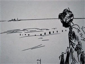 Karel van Seben - Mooie scherpe Inkttekening "Afrika - vrouw aan waterkant" gesigneerd kopen? Bied vanaf 29!