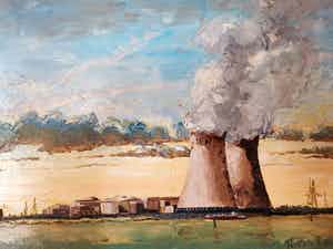 Niet of onleesbaar gesigneerd - Zicht op kerncentrale verkocht voor € 1!
