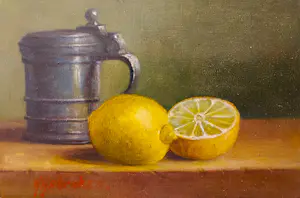 Hans Habraken - Stilleven met tinnen beker en citroenen kopen? Bied vanaf 140!