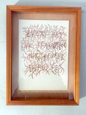 Jean Bernard Koeman - 'Every day we slaughter our finest impulses' - Pentekening, Ingelijst kopen? Bied vanaf 45!