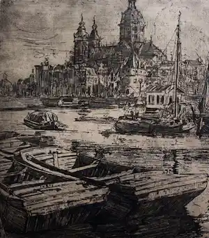 Pieter Dupont - ets: St Nicolaaskerk, Amsterdam - 1895 + certificaat kunsthandel Borzo verkauft für € 125!