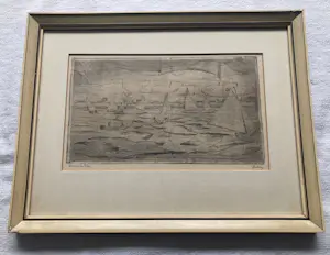 Herman Bieling - Ingelijste ets , Bergsche Plas, Rotterdam – Lijst, 28 x 37 cm. – ca. 1920 kopen? Bied vanaf 60!