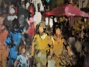Rob Houdijk - Gesigneerde zeefdruk "Zomerse dag op de markt" beperkte oplage van 50 stuks kopen? Bied vanaf 10!