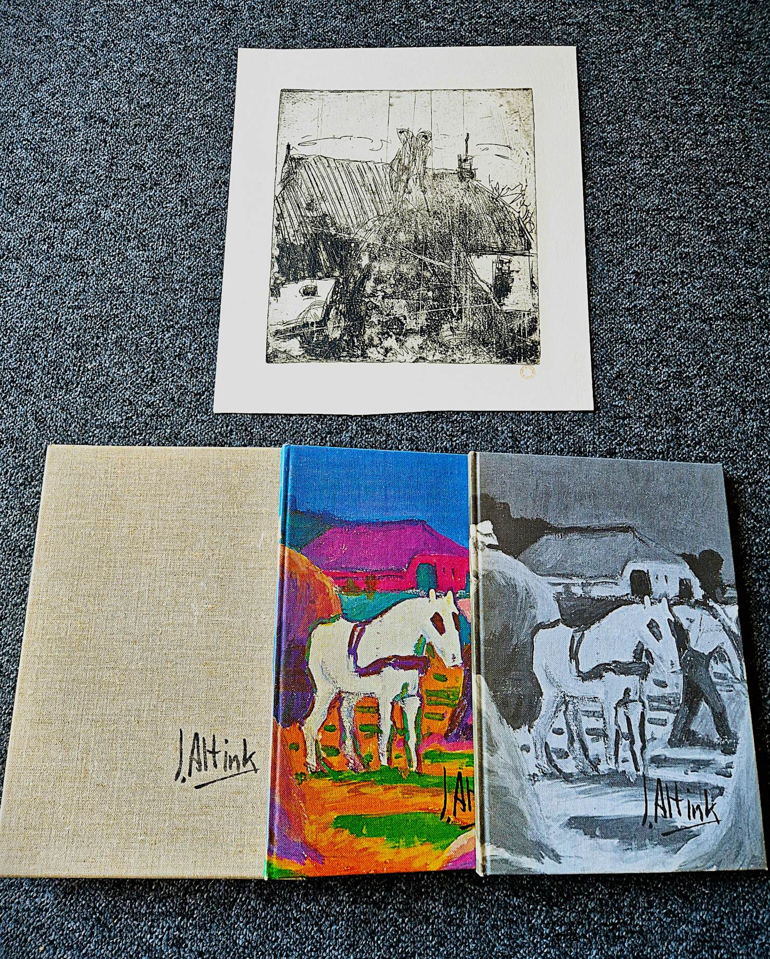 Jan Altink - Originele droge naald Ets en dubbel boek "jan Altink en het expressionisme" verkocht voor € 37!