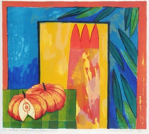 Fenneke van der Elst - Litho en acryl, Stilleven met pompoenen - Ingelijst kopen? Bied vanaf 1!