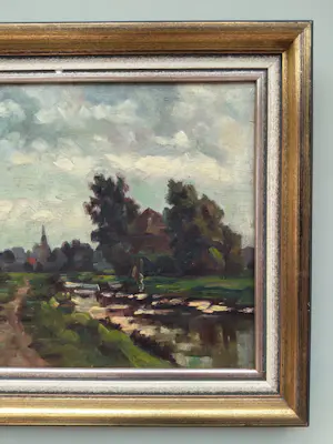 Piet van Wijngaerdt - Olieverf op paneel, gesigneerd, ca. 28 × 33,5 cm, landschap. kopen? Bied vanaf 100!