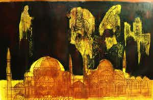 Ru van Rossem - Herinnering aan Istanbul, aquatint ets met reliëfdruk (mooi ingelijst, groot!) verkocht voor € 175!