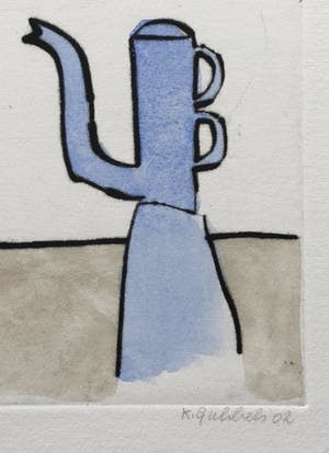 Klaas Gubbels - ets met aquarel ingekleurd - ‘Blauwe kan’ - 2002 kopen? Bied vanaf 245!