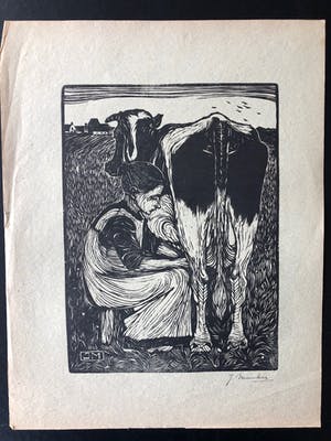 Jan Mankes - Houtsnede Koemelkster kopen? Bied vanaf 250!