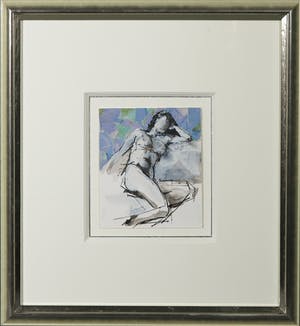 Bert van Zelm - Gouache en collage, Zittend naakt - Ingelijst kopen? Bied vanaf 40!