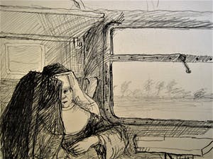 Aat Veldhoen - Karakteristieke Grafiek - 1964 - Rotaprint - Nonnen in de Trein" kopen? Bied vanaf 10!