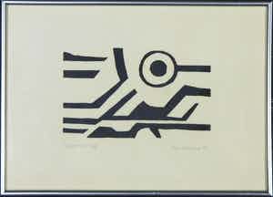 Paul Overhaus - Houtdruk, Landschap verkocht voor € 1!