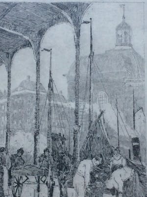 Chris Snijders - 1881-1943 Ets Vismarkt en Luthersekerk te Rotterdam kopen? Bied vanaf 45!