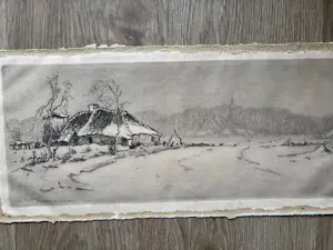 Toon de Jong - Winterlandschap met boerderij met zicht op Laren (?) kopen? Bied vanaf 45!