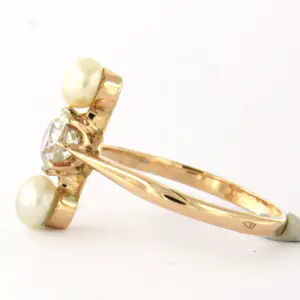 14k geel gouden ring bezet parel en old mine cut diamant tot 0.80ct kopen? Bied vanaf 610!