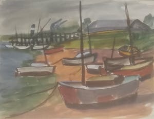 Niet of onleesbaar gesigneerd - Zeilschepen op het strand. kopen? Bied vanaf 1!