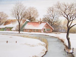 Ari Stolk - Winterlandschap boerderij, bevroren sloot en eenden kopen? Bied vanaf 60!