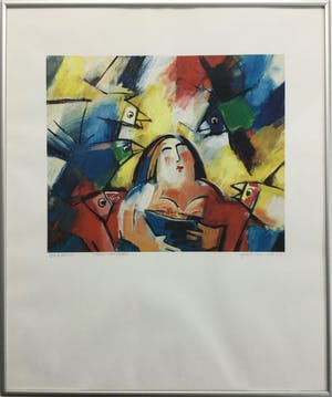 Rem de Boer - Vrouw met vogels | offsetlitho - ingelijst kopen? Bied vanaf 25!