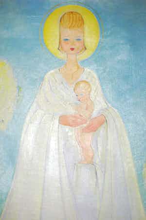 Harrie Antheunis - Uniek gestileerd religieus schilderij van een Madonna met kind- Art Deco verkocht voor € 75!