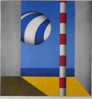 Marinus Fuit - Zeefdruk, Zwevende blauw-witte ballon - Ingelijst kopen? Bied vanaf 50!