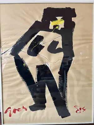 Stan Goes - Abstracte figuur in zwart, rood en geel kopen? Bied vanaf 250!